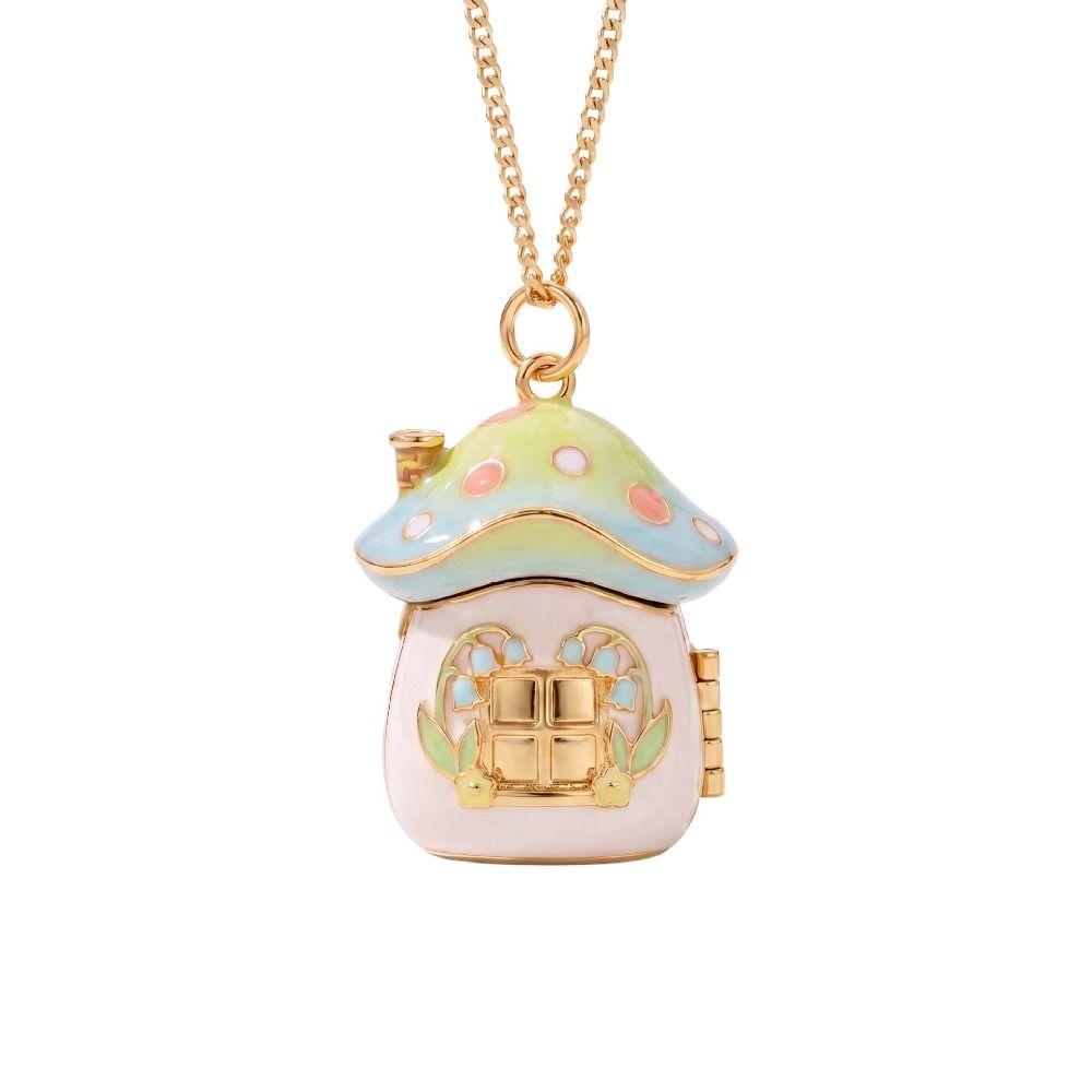 Openable Lid Photo Box Locket Macaron Gradient Fairy Pendant Sweet Mushroom Necklace Daily