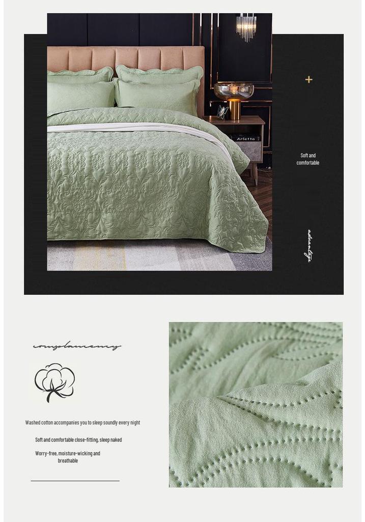 Washed Cotton Quilted Bedspread Set - 3-Piece Washable Coverlet Set, Breathable and Versatile