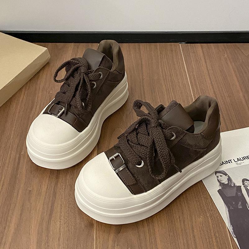 

Корейский металлический пояс на шнуровке, немецкие тренировочные туфли, женские, 2025, осень, новая мода, универсальные, спортивные, повседневные, маленькие кеды 40 коричневый