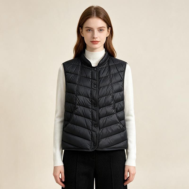 Light down vest women's short stand-up collar white duck down small man stacked inside wearing fashionable outer vest winter