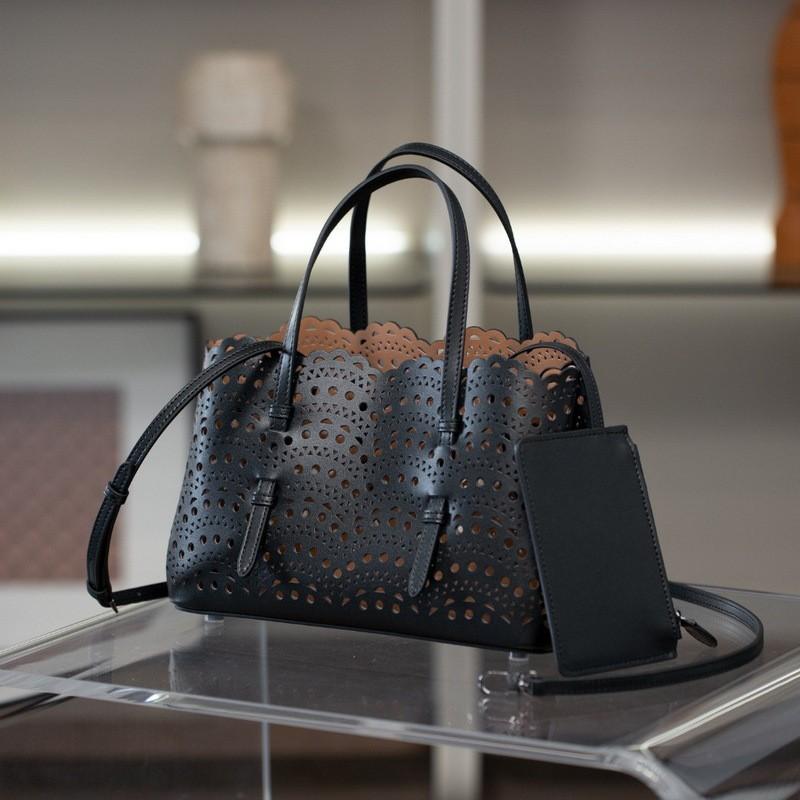 2026 Genuine Leather Women's Bag Tote French Hollowed-out Carved 25 Portable Cross-body Lazy Vegetable Basket