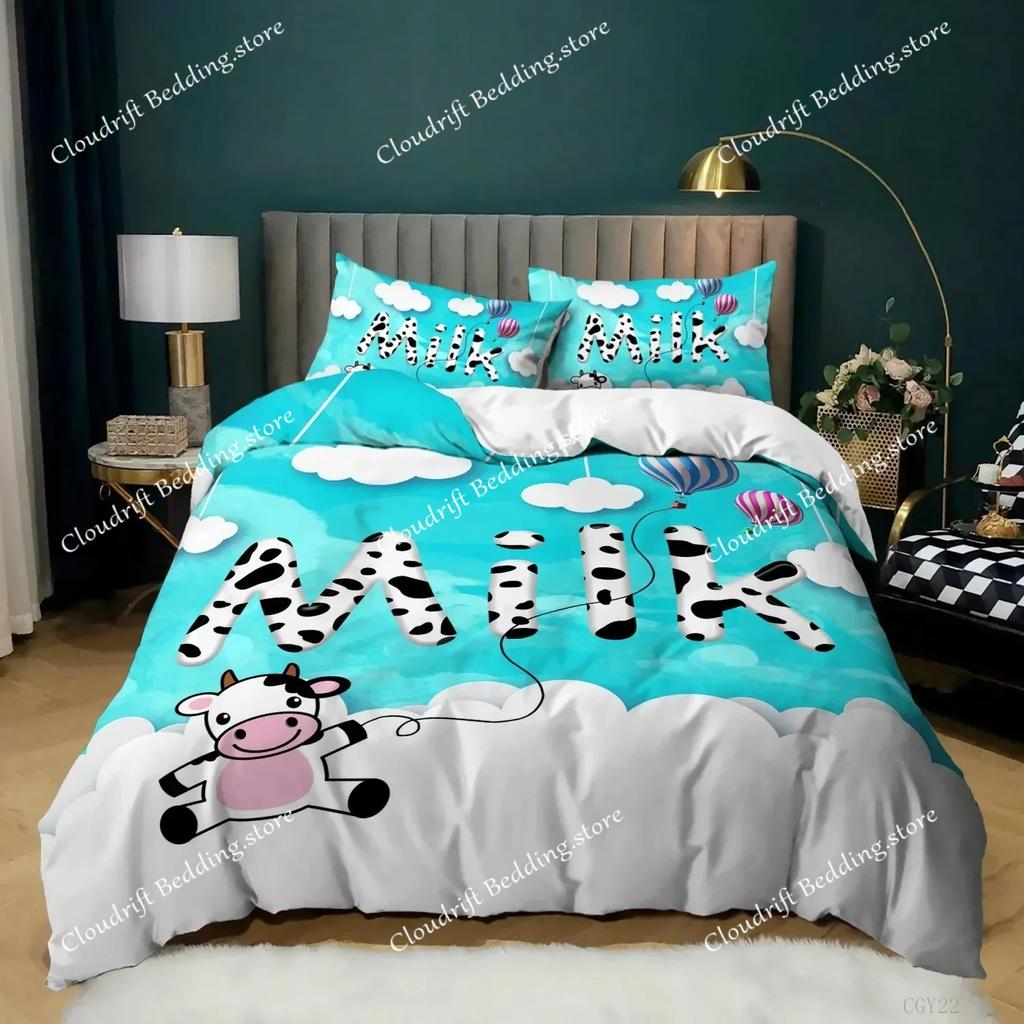 3D Cows Duvet Cover Set Animals Black White Milk Cows King Queen Size Polyester Comforter Cover for Boys Girls Kids Bedding Set