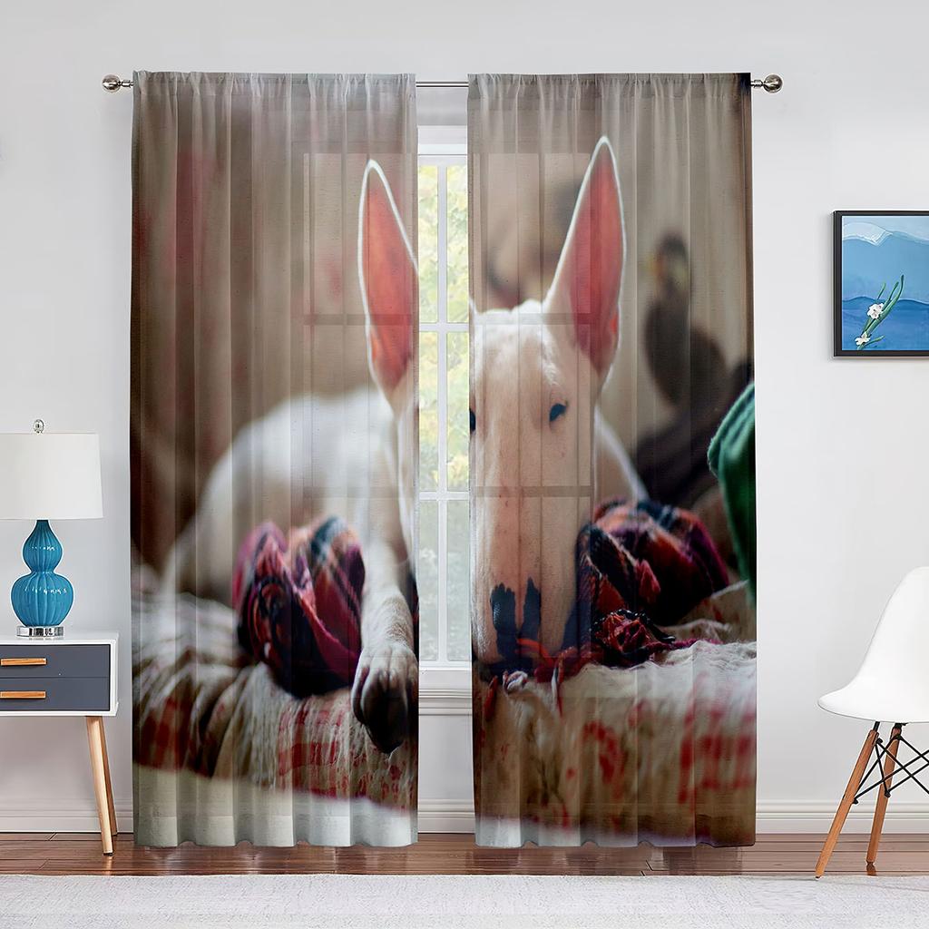 Bull Terrier Dog Animal Print Tulle Curtain for Home Decor Window Decor Bedroom Kitchen Living Room Modern Sheer Voile Curtains