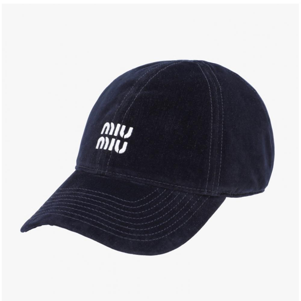 Miu Miu 5hc369 2cua F0q10 Logo Embroidery Denim Baseball Cap
