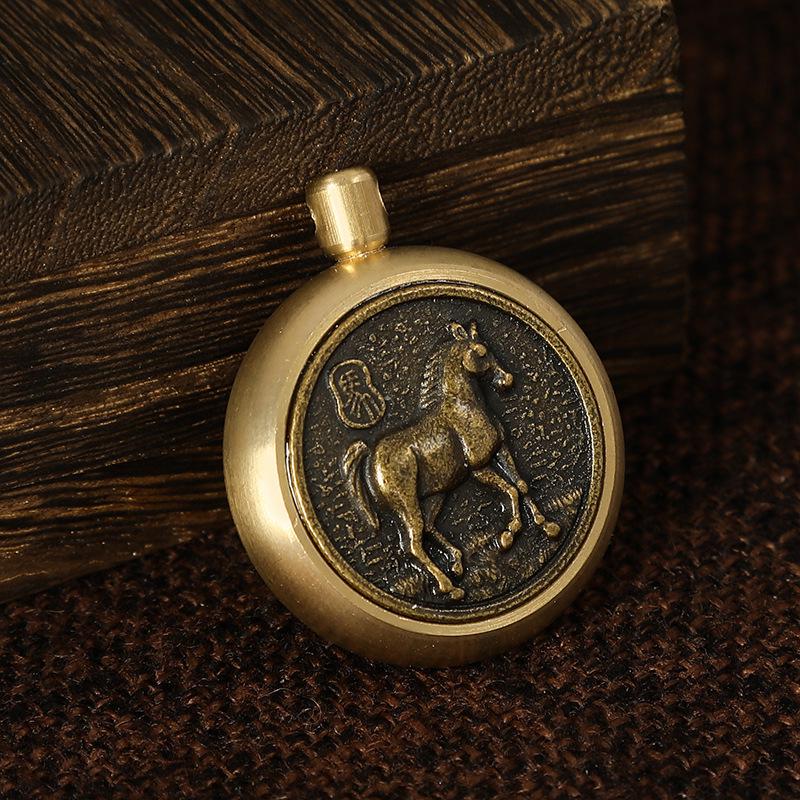 Brass Zodiac Fortune Keychain with Rotating Pendant and Handle