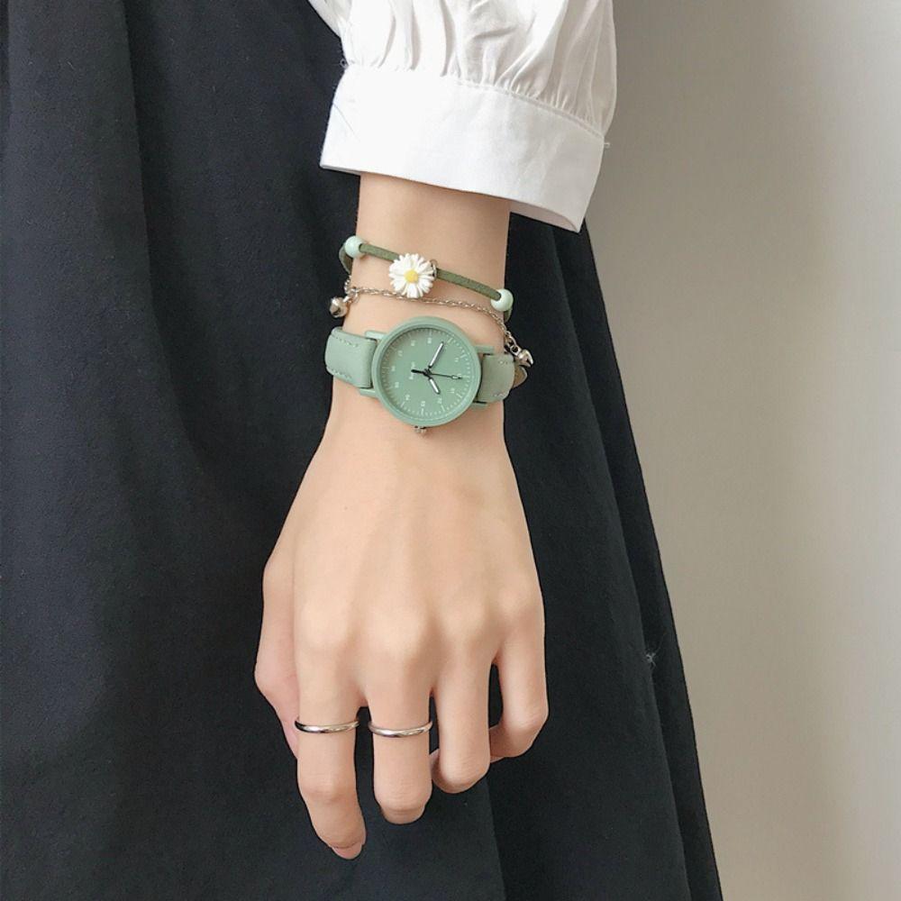 Solid Colo Girls Leather Wrist Watch Classic Women's Quartz Watch Clock Candy Color   Gift