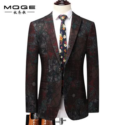 Men's Printed Suit Jacket Spring Middle-aged and Young Men's Suit Top Casual Single West
