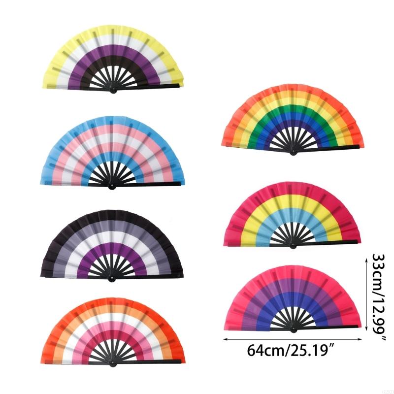 62KD Folding Hand Fans Rainbows Fan Dance Decoration Hand Fans Summer Fan Perfect Props for Summer Music Festivals & Parties