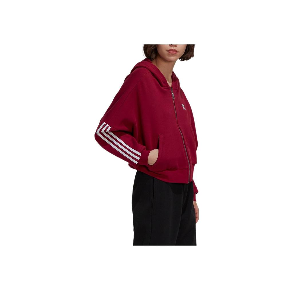adidas Jachetă Originals Trefoil cu glugă, dungi laterale și șnur, îmbrăcăminte exterioară pentru femei, roșu HM2133