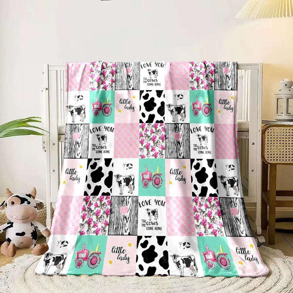 Cow Print Pink Farm Blanket Bedroom Blanket for Livingroom Couch Lunch Break Soft Throw for Friend's Festival Gift