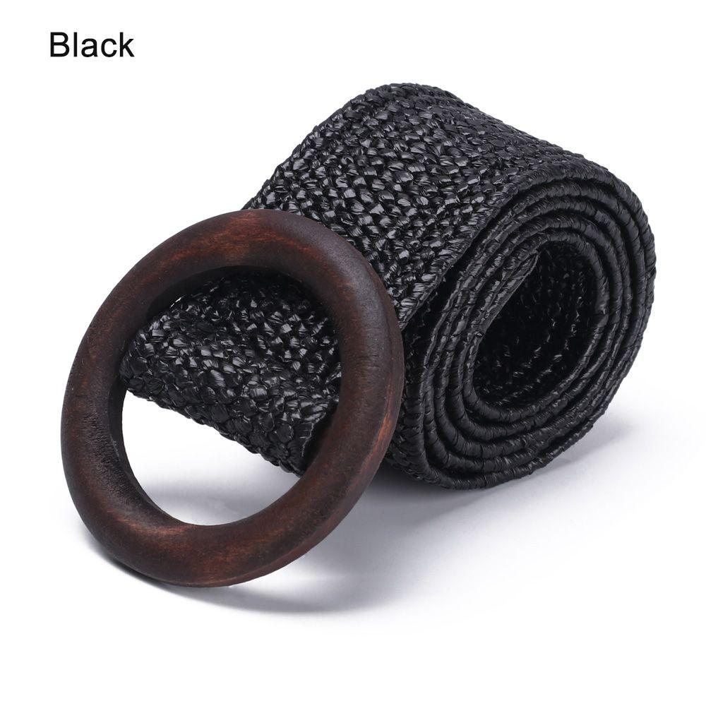 Casual Wide Dress Belt Shirt Round Wooden Buckle Straw Belt Elastic Waist Chain Belly Body Jewelry