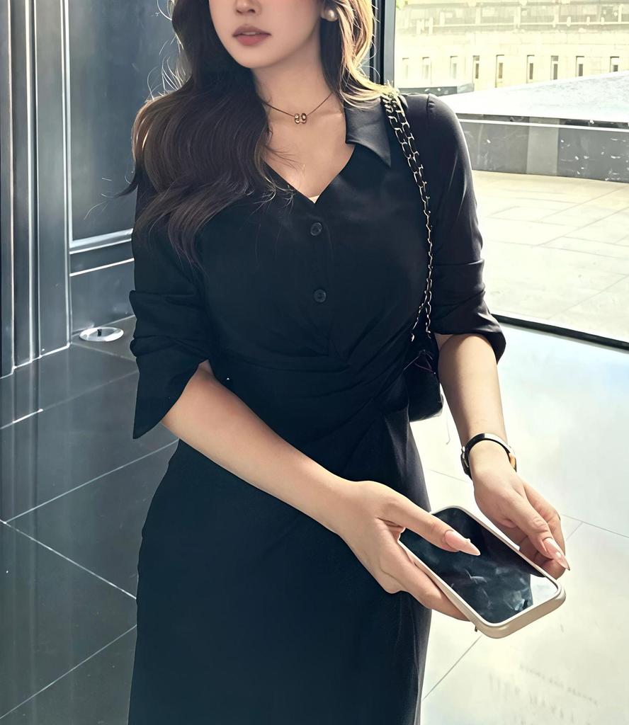 Elegant French Mermaid Shirt Dress for Women - 2025 Spring, Autumn, Winter Collection
