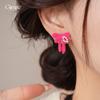 Sweet Flocking Bow Pearl Stud Earrings Autumn and Winter Vintage Versatile Earrings Earrings