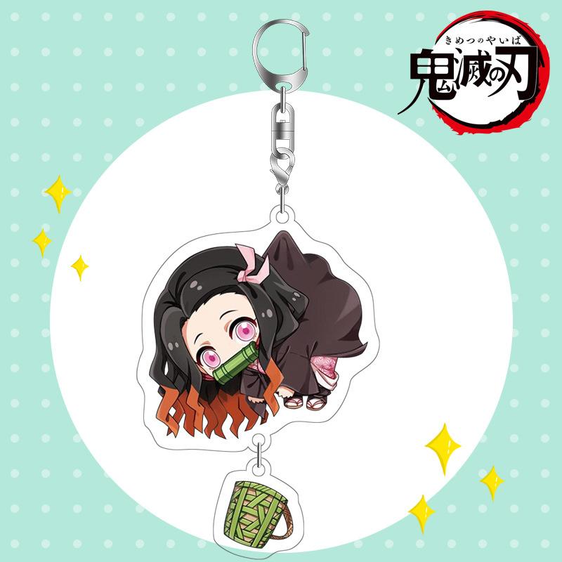 Demon Slayer Acrylic Keychain Tanjiro Nezuko Anime Double Sided Key Ring Accessories for Cosplay Set Gift Fans