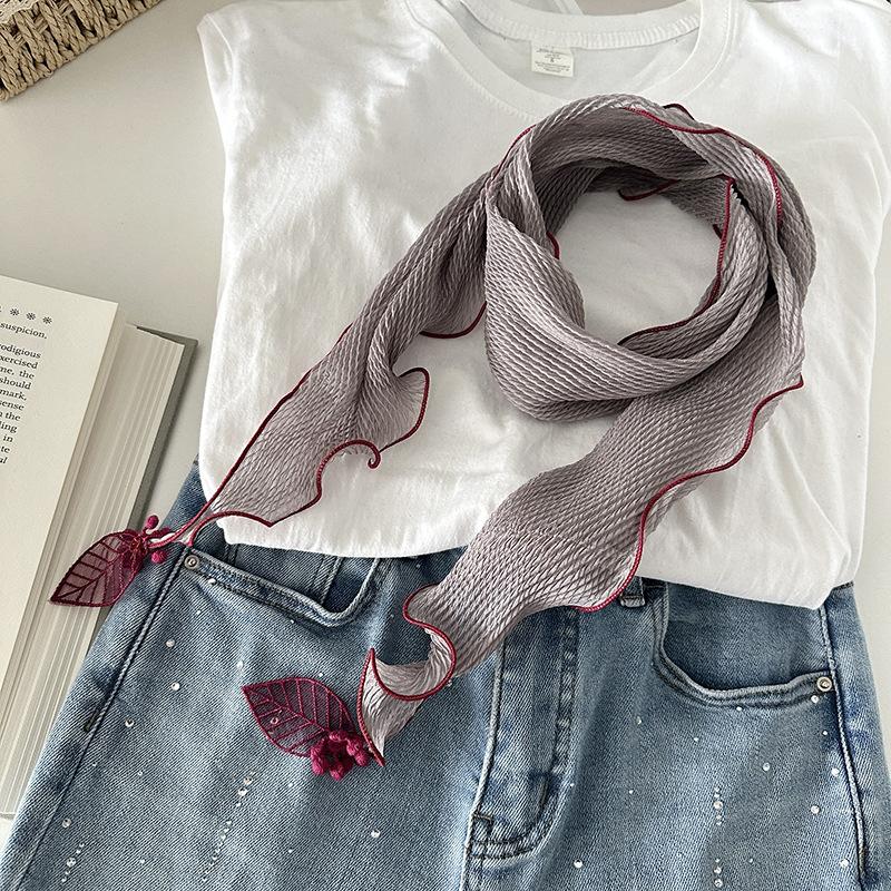 WTEMPO Women's Solid Color Thin Pleated Small Scarf Straight Diamond Shaped Scarf