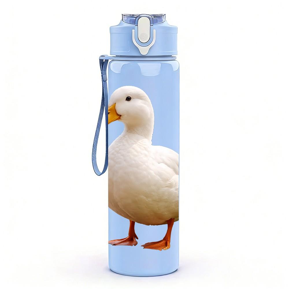 1PC White Duck Farm Animal Print 750ml Color Plastic Sports Water Bottle Leakproof Flip Straw Lid Suitable for Sports Office Home Use