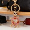 Keychain Sparkling Rhinestones Inlaid Turtle Design Keychain Pendant Enamel Oil Drip Process Spring Buckle Key Holder Car Key Bag Accessory