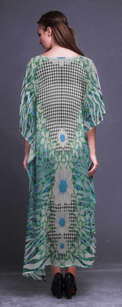 Phagun Geometric Check|Lily & Floral Ladies Plus Size Kaftan Summer Wear Beach Coverup Kimono