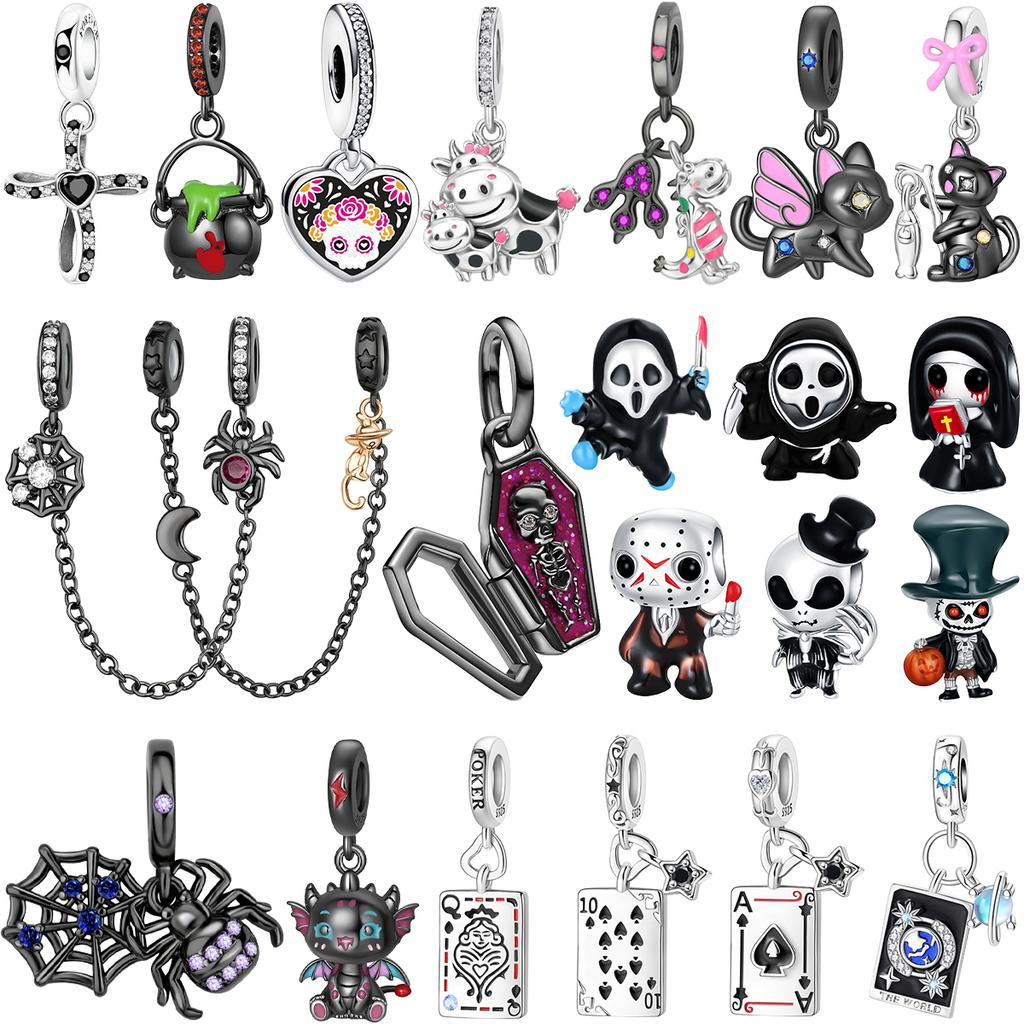 Black Spider Skeleton Charm Bead Components Skeleton Cat Poker Bead Component Pendant Bead Component Compatible With Copper Metal Authentic Original