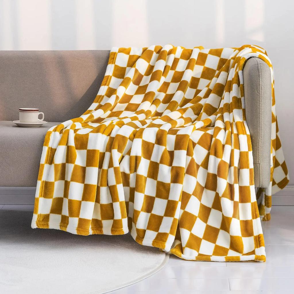 Checkerboard Lattice Throw Blanket Blue Yellow Green Pattern for Kids Boys Girls Birthday Gift for Bed Couch Sofa Blanket Soft