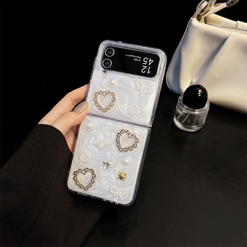 Pearl Bow Tie for Samsung ZFlip5 Mobile Phone Case Folding Screen Zfold6 Bow Tie Glue Ins Style Women's Style