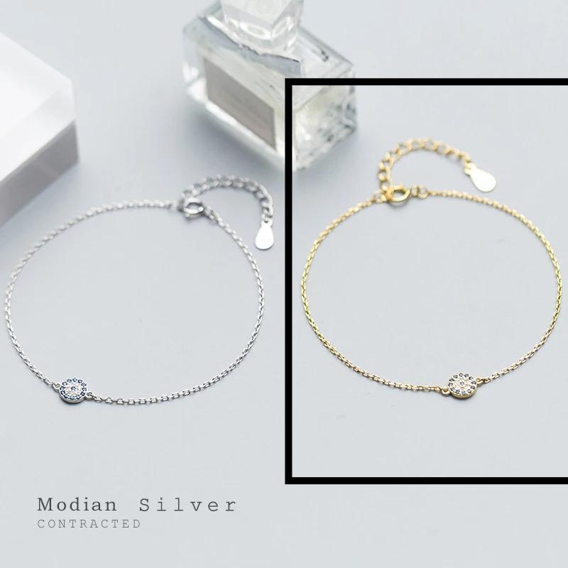 

Round Eyes Chain Bracelet 100% Real 925 Sterling Silver Blue Crystal Link Bracelets for Women Fashion Accessory for Girl