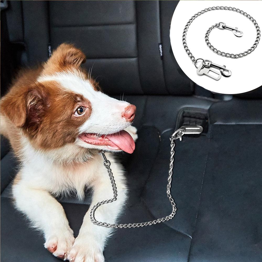 Heavy Duty Metal Pet Dog Chain AntiChew Travel Car Seat Dog Restraint
