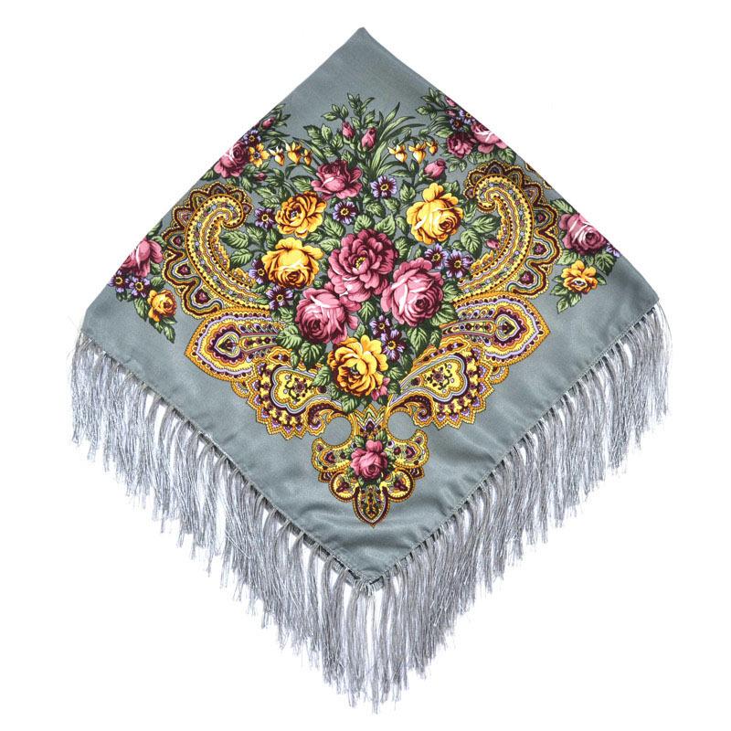 Women Printed Russian Scarf Fringed Square Scarves Babushka Handkerchief Head Wraps Travel