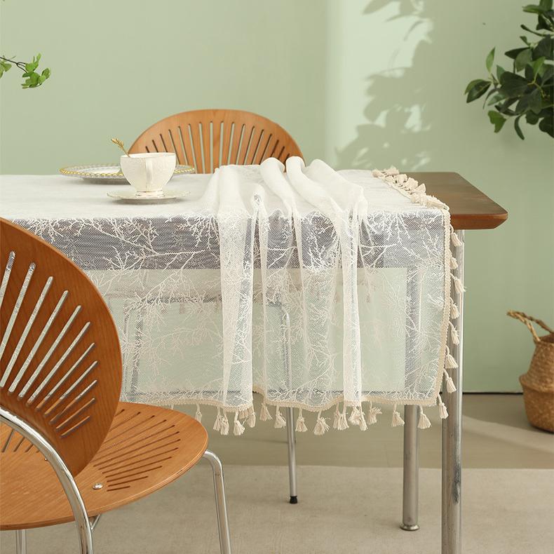 New Simple White Tablecloth Household Lace Fringed Lace Rectangular Dining Table Cloth Coffee Table Tablecloth Tablecloth
