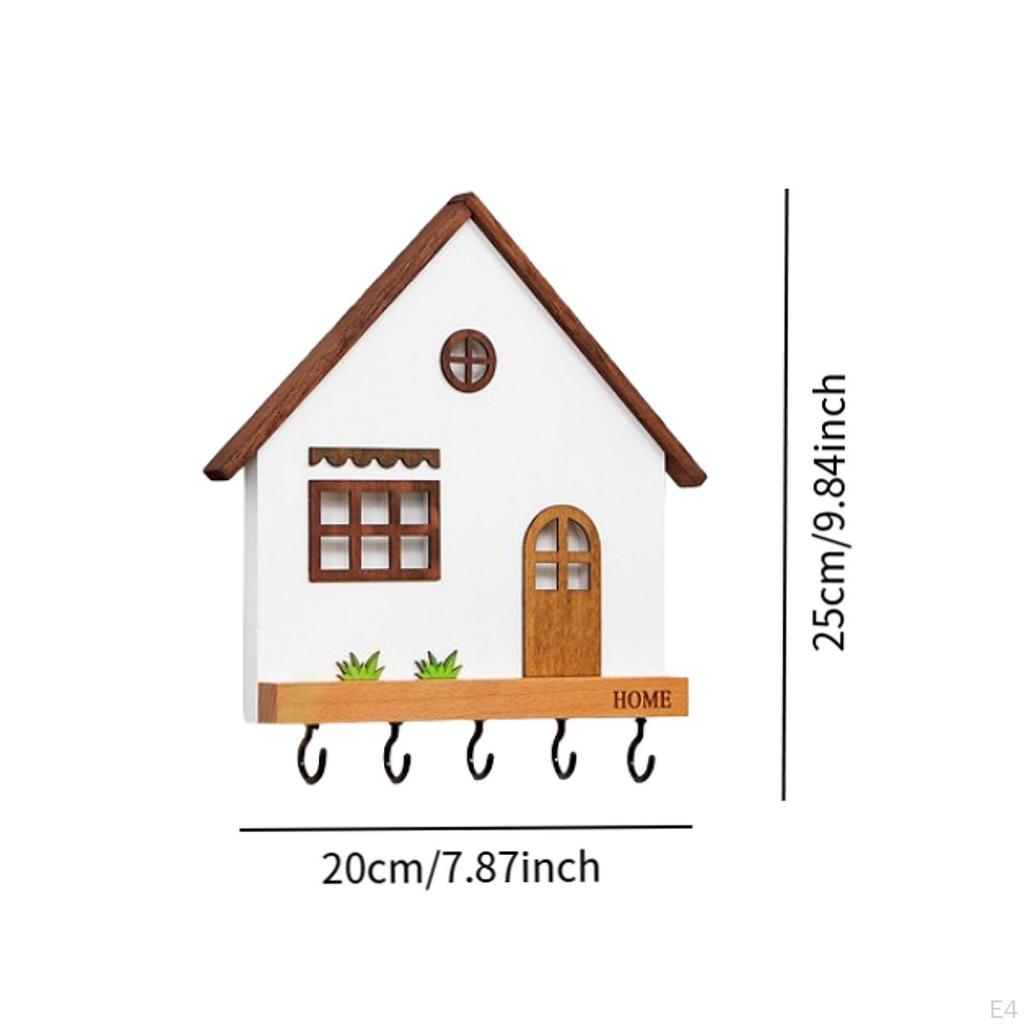 Wooden Key Holder Coat Hanger 5 Hooks Porch Sturdy Wall Mounted Office Home Entryway Hallway Indoor