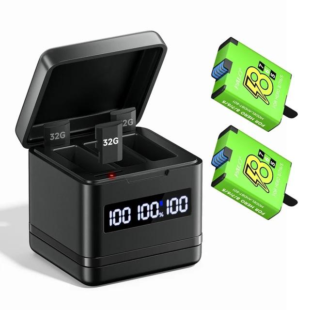 PALO 1800mAh Battery for GoPro Hero 8/7/6/5+LCD Black Battery Charger for GoPro