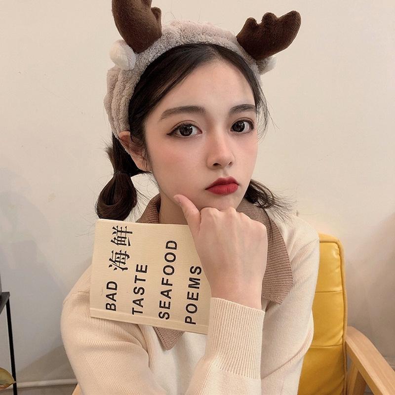 Custom Logo OMG Bowknot Wash Face Hairband Rabbit Cat Ear Cute Plush Lady Soft Women Elastic Hair Band Flannel Make up Headbands