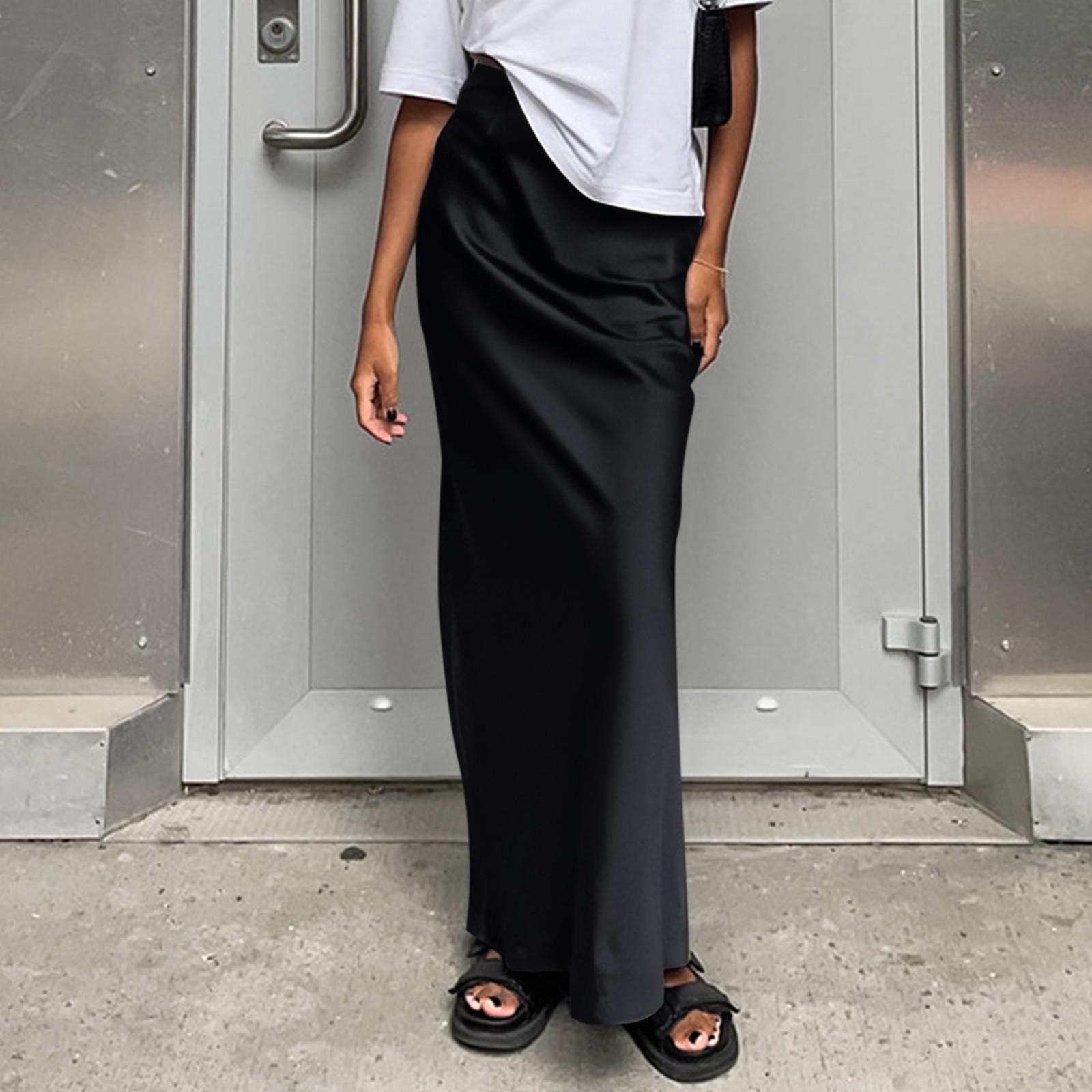 

Women s Casual High Waist Pleated A-Line Midi Skirt With Pocket Weekend Skirts L чорний