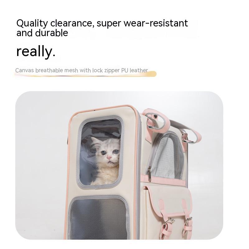 Pet Cat Backpack Breathable Portable Pet Backpack Outdoor Multi-mesh Window Canvas Cat Shoulder Bag Pet Transport Bag