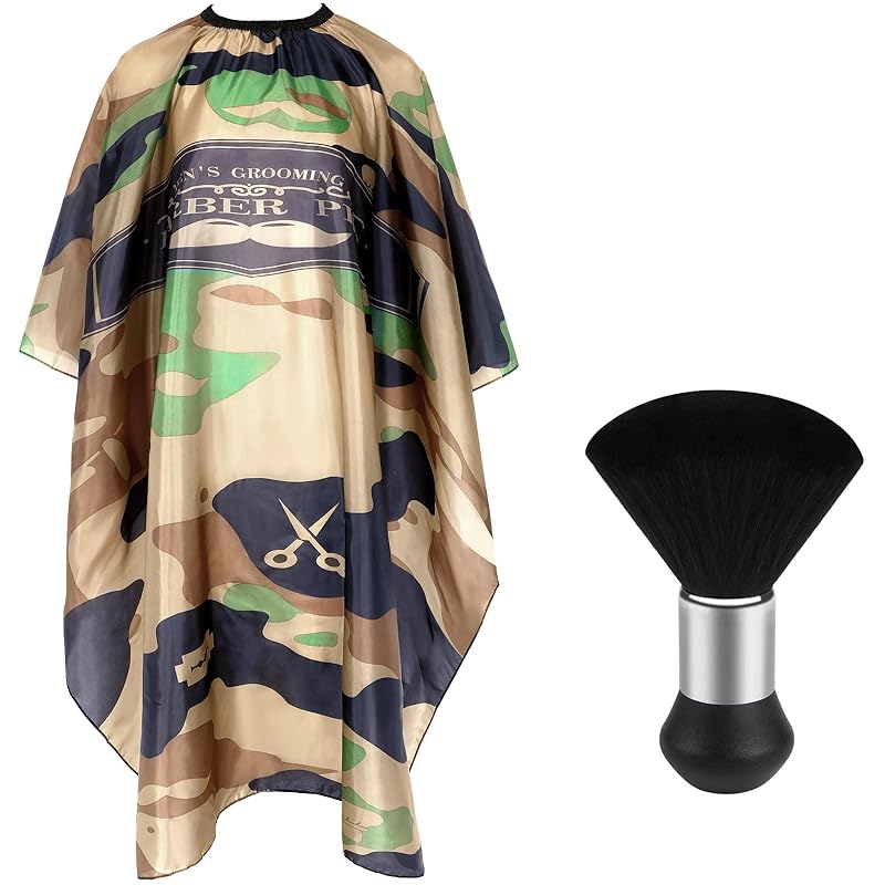 FEBSNOW Professional Hair Cutting Cape with Neck Duster Brush, Salon Barber Cape, Hair Cutting Accessories (Black)