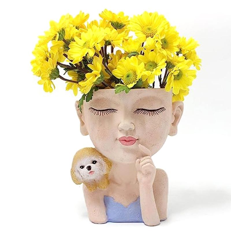 Cute Portrait Gypsum Flower Pot Silicone Mold Epoxy Resin Casting Mold Succulent Vase Cement Clay Mold Pen Holder Mold