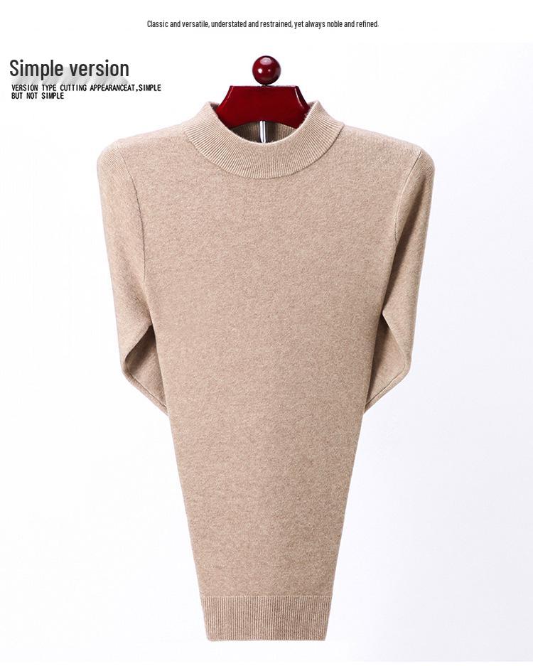 Men's Autumn Winter Round Neck Semi-High Neck Sweater - Middle-Aged & Young Knitted Base Layer Shirt