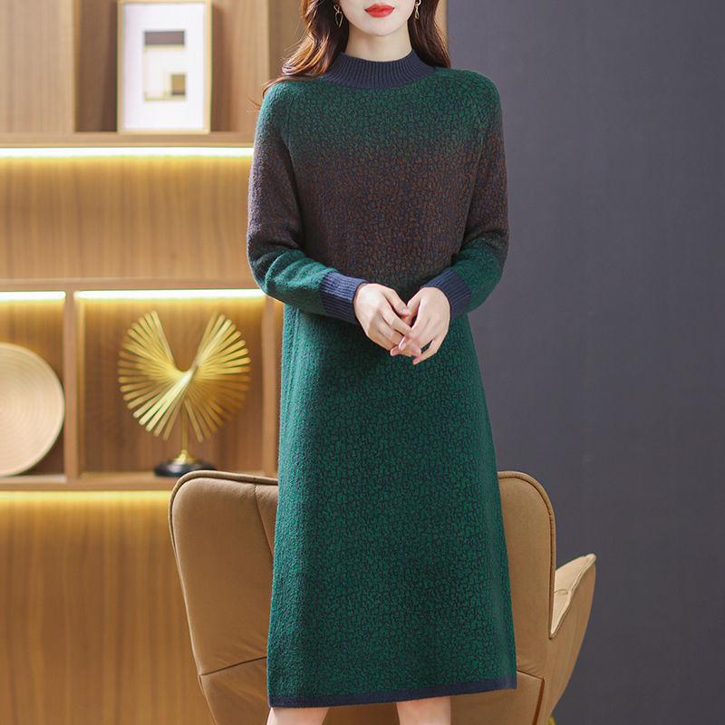 

Женское платье-свитер с полувысоким воротником большого размера, свободное, с длинным рукавом, вязаное, женский длинный пуловер XL