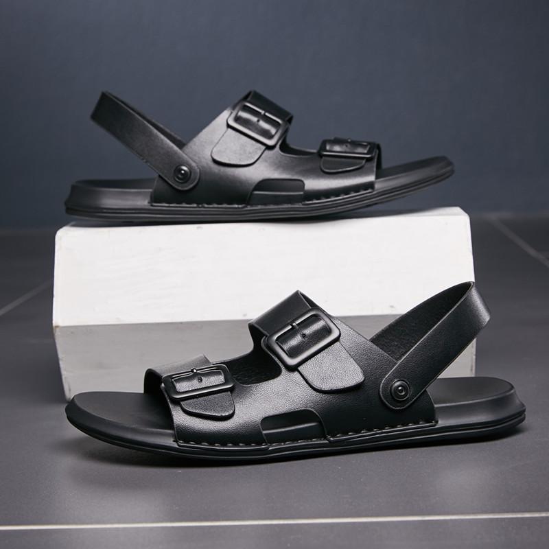 New Men Slippers Genuine Leather Men's Summer Shoes Man Fashion Casual Comfortable Black Flip-flops Sandals Male Adult Sneakers