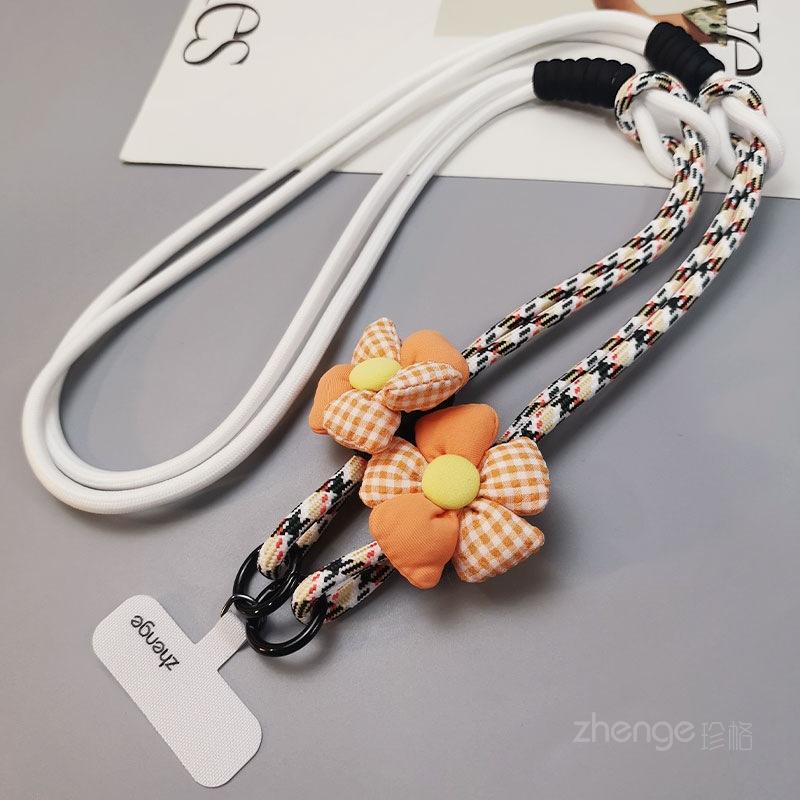 Crossbody & Wrist & Neck Three-purpose mobile phone lanyard adjustable long ins women's back rope flower braided rope