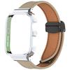 Leather Watch Band Replacement Band Lychee Texture Strap for Fit 3 Wristband Sweatproof Bracelet with Metal Frame