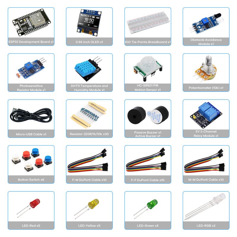 Basic Starter Kit for ESP32 ESP-32S WIFI Development Board for Arduino Project Learning Kit with Tutorials ESP32 kit with box