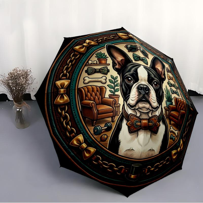 Dapper Dog pattern umbrella, portable and foldable design, 8 ribs, a casual accessory for Halloween, Christmas, and birthday gifts.