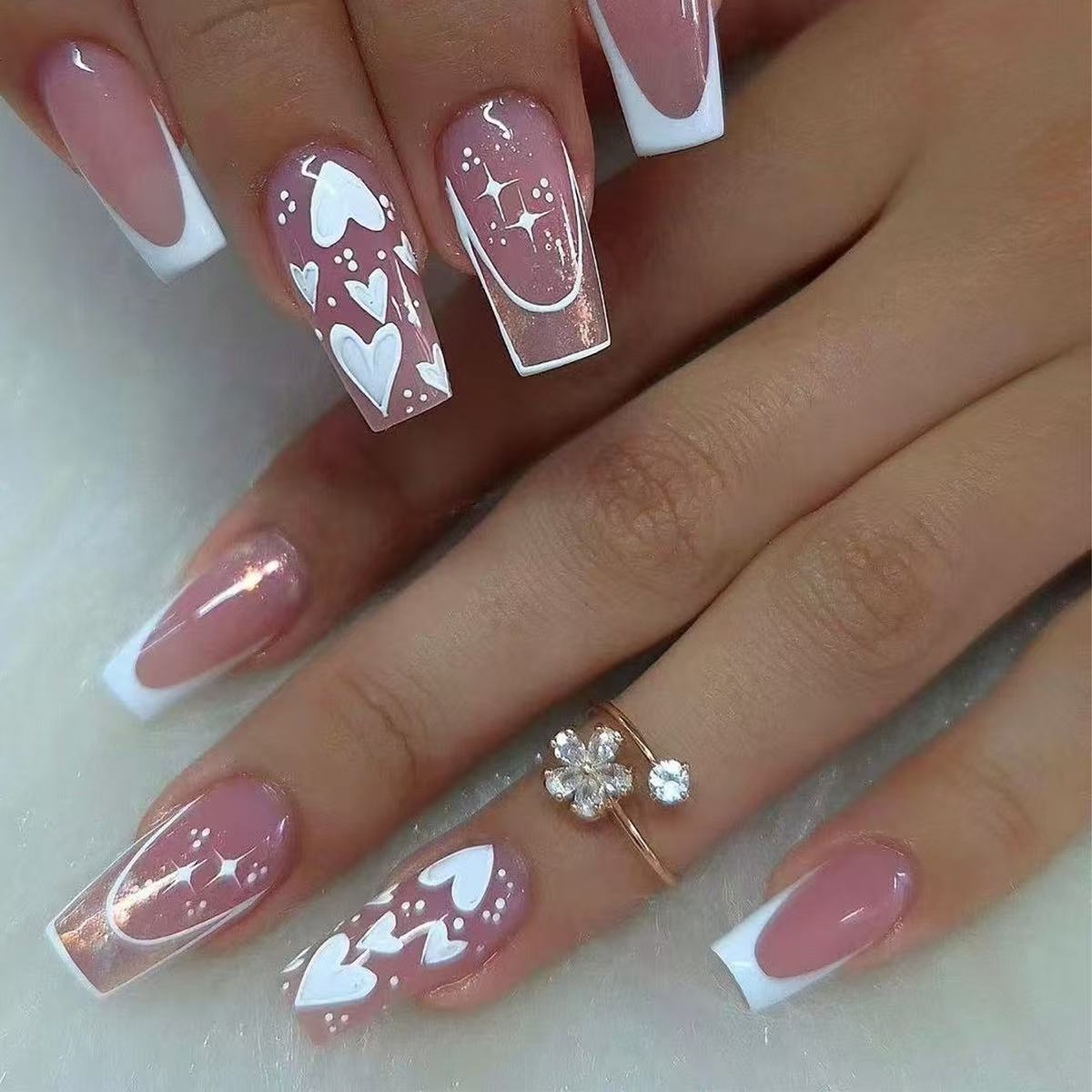

1PC Pink Star Flash White Love Design Wearing Armor Fashionable Daily Simple Party Wear розовый