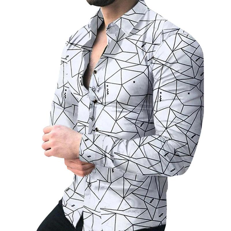 Western Geometric Print Long Sleeve Button-Up Shirt For Men