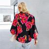 Spring Autumn Women's Polo Collar Blouse Shirt Contrast Color Print Long Sleeve Casual Loose Tops
