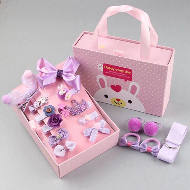 

18 Pieces Baby Hair Accessories Princess Headdress Girls Headband Children Barrettes Headband Gift Set Box Festival Hair Styling фіолетовий