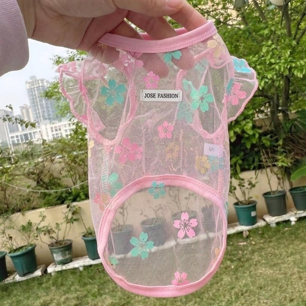 Thin Breathable Cooling Dog Vest Floral Print Sunproof Cat Summer Clothes Flying Sleeves Lightweight Cat Mesh T Shirt Summer