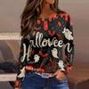 Mote Casual Langermet Trykk Rund Hals Pullover Topp Bluse for Kvinner
