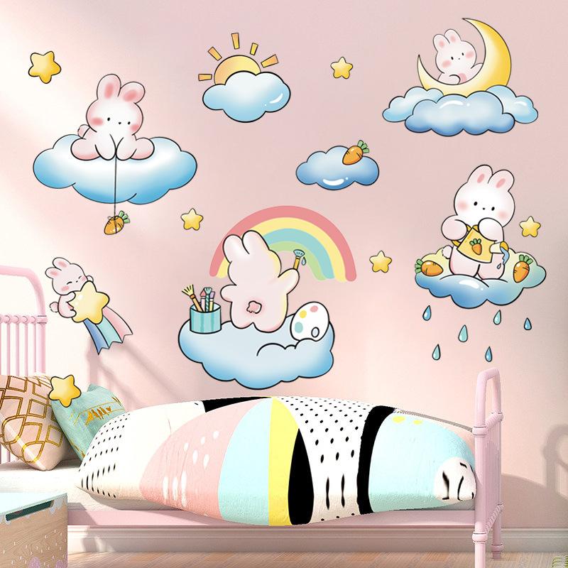Cute rabbit wall stickers princess room layout ins cartoon stickers children's room wall decoration XY6028